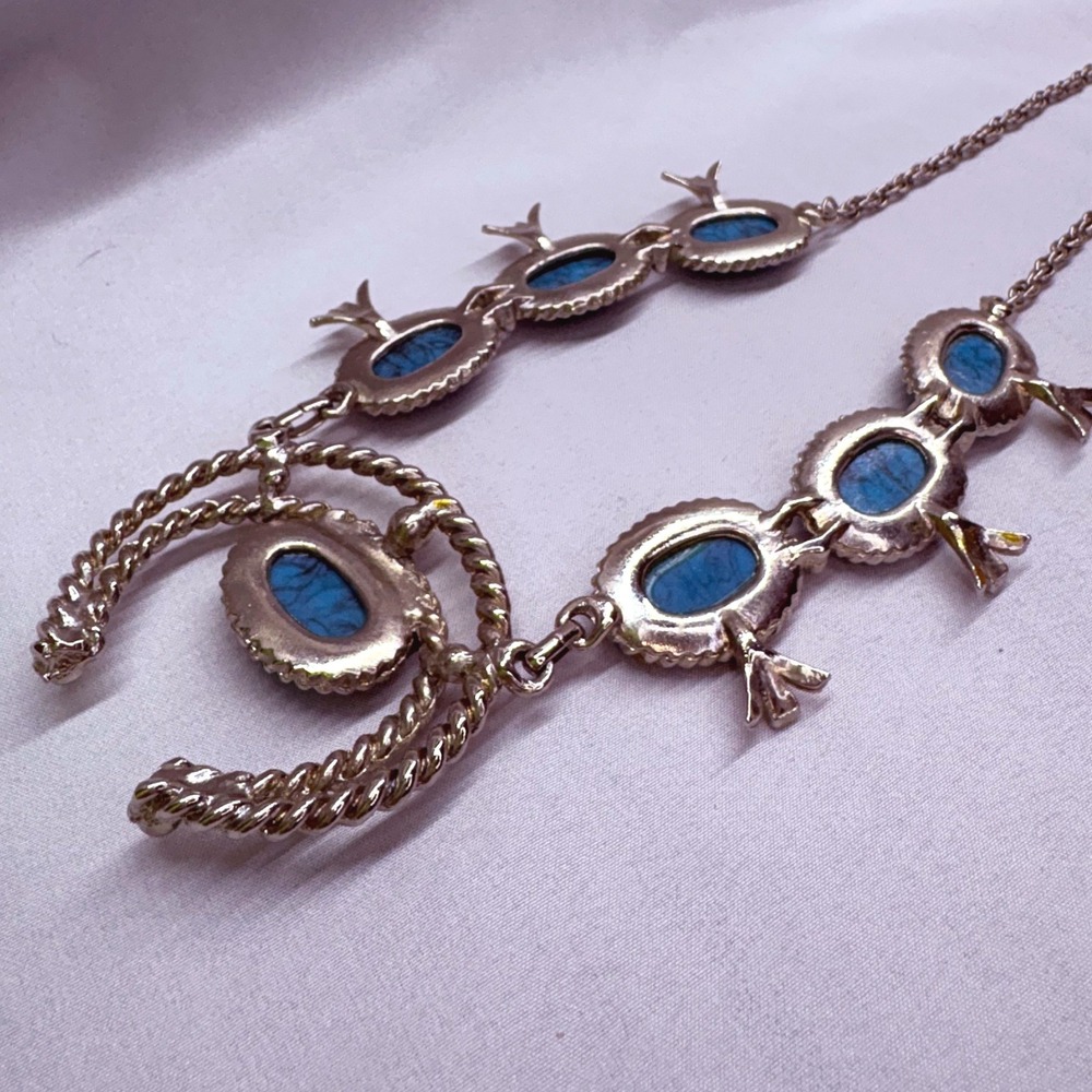 Squash Blossom Necklace Womens OS Blue Good Mock Turquoise Naja Boho - Picture 2 of 7